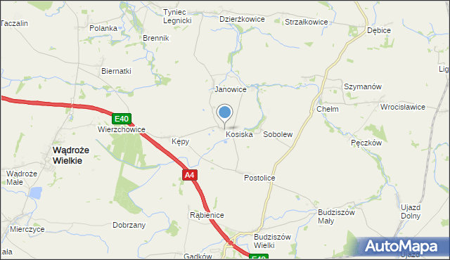 mapa Kosiska, Kosiska gmina Wądroże Wielkie na mapie Targeo